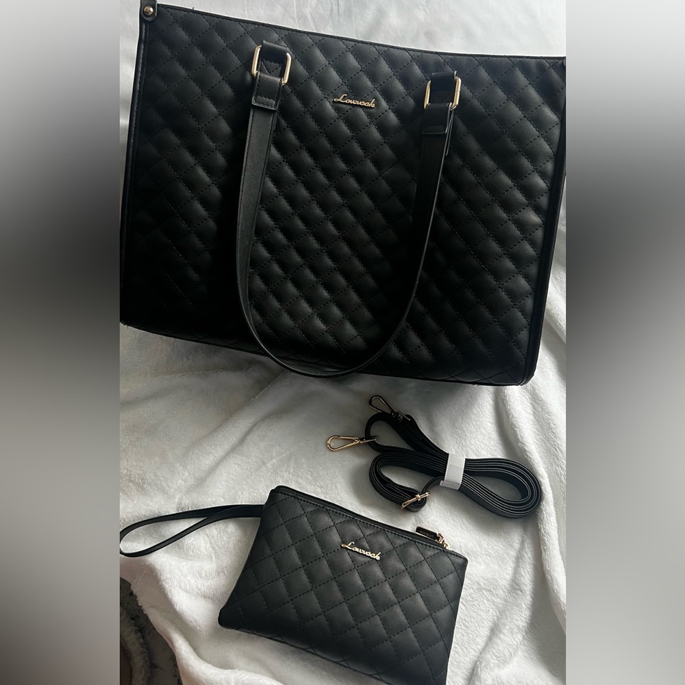 Lacoste Quilted Black Tote and Pouch Set